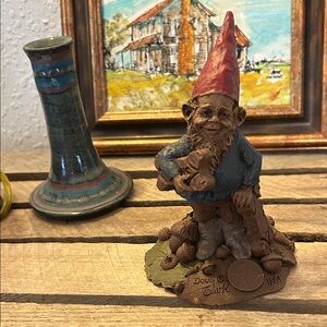 Charming  Doug Clark Gnome Figurine with Red Hat Doug, Cottage Core